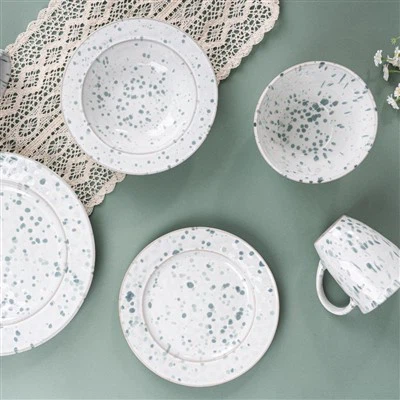 Astral Collection Stoneware Graceful Greens 도트 식기 세트
