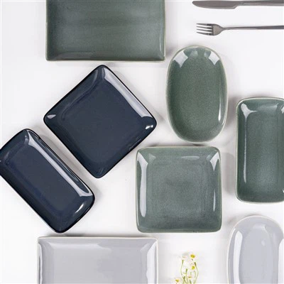 식기 세척기 안전 사각형 모양 반응성 유약 식기 세트
