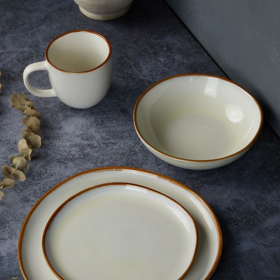 Hampshire Maple Leaf 16-Piece Grey Stoneware Dinnerware Set
