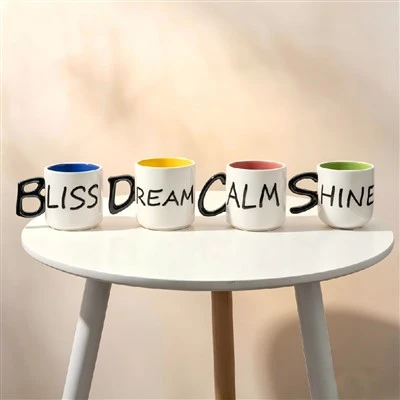 BLISS, DREAM, CALM, SHINE 알파벳 핸들 머그 컬렉션