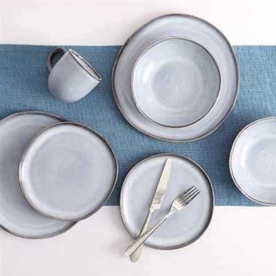 아이스 블루 세라믹 사기그릇 반응성 유약 디너 세트(불규칙한 테두리 포함)
